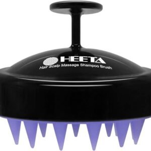 Handheld Heeta Scalp Massager Brush with soft silicone bristles for gentle scalp stimulation and product absorption.