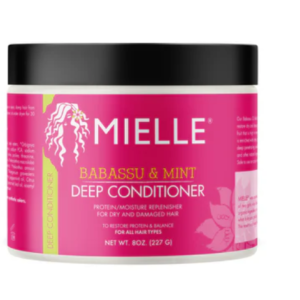 "Mielle Babassu & Mint Deep Conditioner – protein-rich treatment that strengthens and hydrates high porosity curls"