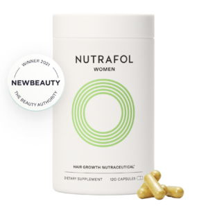 Nutrafol supplements for women featuring saw palmetto and ashwagandha to reduce hair thinning